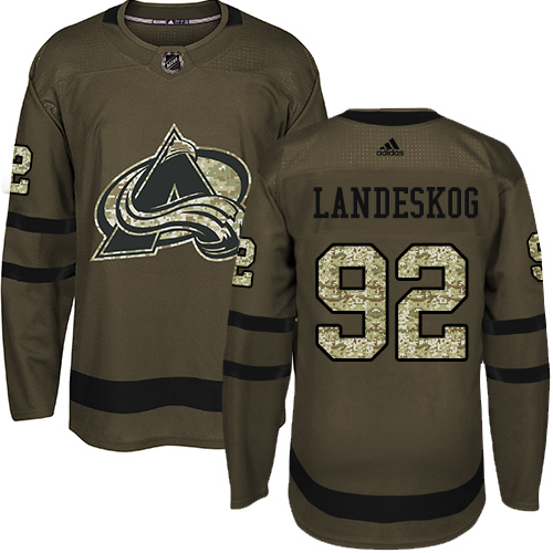 Adidas Avalanche #92 Gabriel Landeskog Green Salute to Service Stitched NHL Jersey
